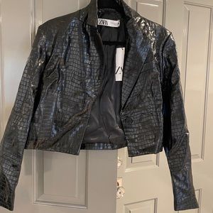 Zara faux leather crop blazer